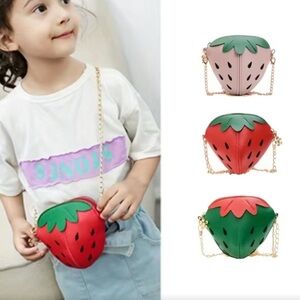 Green & Red Strawberry Crossbody for Little Girls w/ Gold Removable Chain Strap